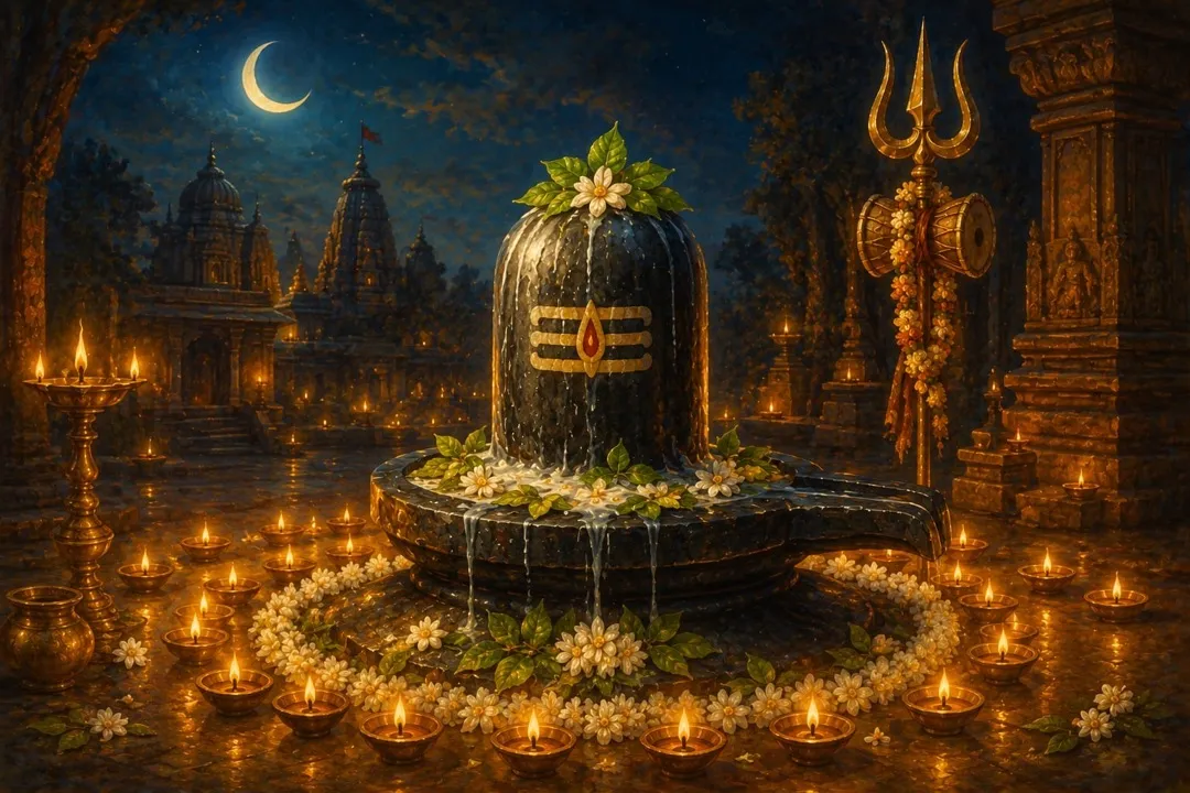 Painting of a Rudrabhishek before a Shivling